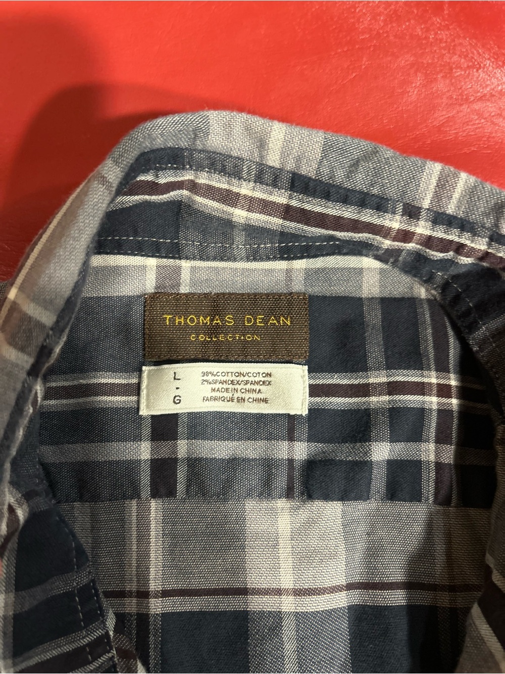 Thomas Dean Navy and Gray Plaid Button-Down Shirt